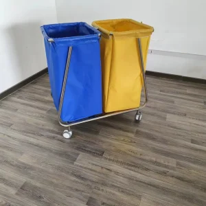 Stainless Steel Hospital Medical Laundry Trolley Linen Cart Nursing Dirty Clothes Collection Cart with 2 Bags for Hospital ICU
