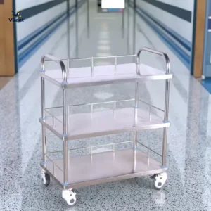 Stainless Steel Instrument Cart Medical Equipment Storage Trolley 750x450x800mm Dimensions 4 Silent Wheels 2 Year