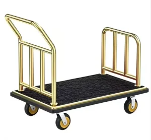 Stainless Steel & Iron Four Wheel 200kg Capacity Hotel Lobby & Airport Luggage Cart with Push Pull Service 1 Year Warranty