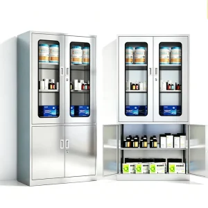 Stainless Steel Lockable Eco Friendly Durable 4 Door Medicine Storage Cabinet for Clinics Hospitals Commercial Furniture