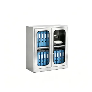 Stainless Steel Lockable Filing Cabinet with Glass Doors Medical Office Storage Locker for Medical Records & Documents