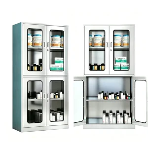 Stainless Steel Lockable Medical Storage Cabinet with Glass Doors Tall Pharmacy Drug Organizer Locker for Clinic and Hospital