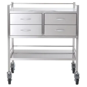 Stainless Steel Medical Cart 4 Drawers Hospital Trolley with 304 Structure & Lockable Casters