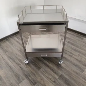 Stainless Steel Medical Instrument Trolley Hospital Furniture Nursing Cart with 2 Drawers for Clinic ICU Ward Room