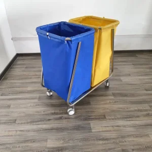 Stainless Steel Medical Laundry Trolley Linen Cart Hospital Nursing Dirty Clothes Bag Cart with 2 Bags for ICU Use