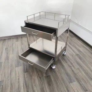 Stainless Steel Medical Trolley Hospital Cart Nursing Dressing Instrument Trolley with 2 Drawers for Hospital ICU