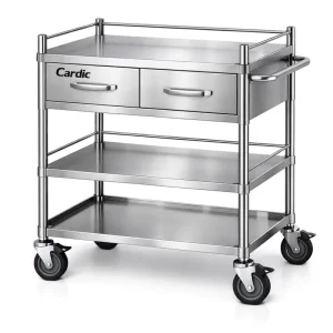 Stainless Steel Medical Utility Cart with 1 Year Warranty Rolling Hospital Treatment Trolley Featuring Drawers & Wheels