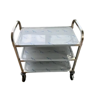 Stainless Steel Medium Size Utility Cart 4” Castors Food Cart Medical Service Trolley Hotels Restaurants Easy Install Polished