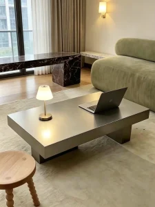 Stainless Steel Metal Coffee Table Minimalist Rectangular Design Premium Brushed Matte Finish Customizable Designer