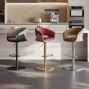 Stainless Steel Modern Light Luxury Style Bar Stools Armrests Height Adjustable 360 Swivel Footrest Kitchen Counter Commercial