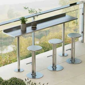 Stainless Steel Modern Minimalist Commercial Outdoor Bar Stool High Chair Set with Bench for Hotel Dining Open-Air Counter