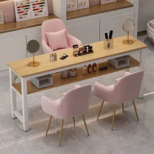Stainless Steel Modern Minimalist Double Seat Manicure Tables with Chairs for Nail Salons