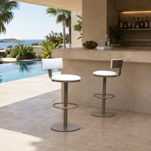 Stainless Steel Modern Outdoor Bar Stool Bar Set Hotel Villa Poolside Waterproof Upholstered Weather resistant Custom Furniture
