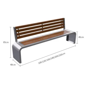 Stainless Steel Outdoor Long Bench Public Seating with Backrest for Parks Shopping Malls Leisure Areas Corridors and