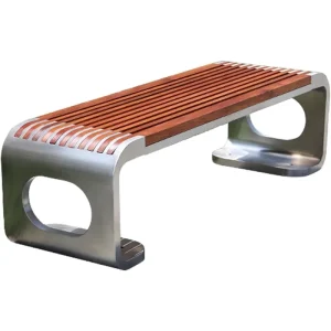 Stainless Steel Park Wooden Bench Seating Without Backrest Wooden Seat Board Simple Park Leisure Furniture