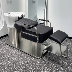 Stainless Steel Portable Shampoo Chair Ceramic Basin Adjustable Footrest High Density Sponge Modern Design Easy Beauty Salon