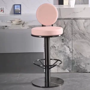 Stainless Steel Rotate Swivel High Bar Stool Upholstered Seat Kitchen Island Pink Bar Chairs for Home