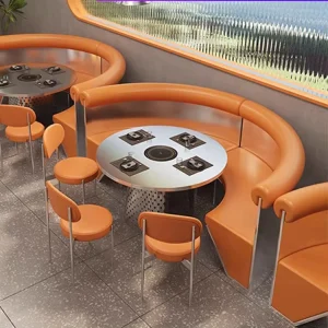 Stainless Steel Round Booth Sofas BBQ Restaurants Furniture Commercial Hot Pot Restaurant Table and Chair Sets