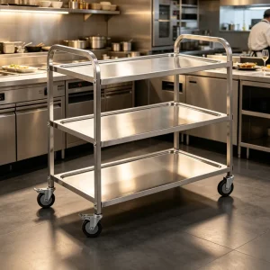 Stainless Steel Silver Blue Push Tool Service Trolleys 2 Story for Hotels Restaurants Kitchens Hotel Supplies
