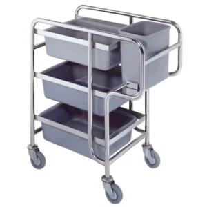 Stainless Steel Silver Catering Hotel Kitchen Restaurant Dish Collection Food Cleaning Serve Trolley Clearing Cart Brakes