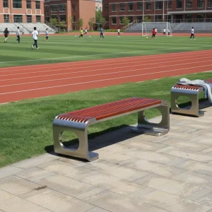 Stainless Steel Solid Wood Park Bench Wide Comfort Teak Wooden Bench Seat for Indoor Outdoor Public Areas