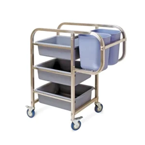Stainless Steel Square Tube Dish Collection Trolley Clearing Cart Hotel Restaurant Housekeeping Cleaning Home 50kg Capacity LFGB