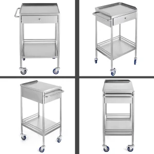Stainless Steel Trolley with Drawer and 2 Shelves Rolling Utility Cart for Hotel Laboratory Dental Lab Hospital Kitchen