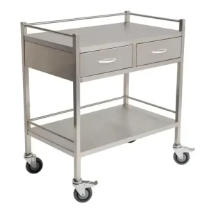 Stainless Steel Two Shelves Hospital Surgical Instrument Trolley with 4 Wheel and 2 Year Warranty