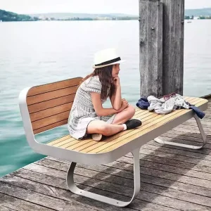 Stainless Steel WPC Long Bench for Courtyard Park Open Air Public Leisure Outdoor Table Chair Combination