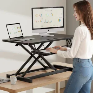 Standing Height Adjustable Pneumatic Wood U shaped Corrosion Resistant Laptop Workstation Desk Office Stand Computer Monitor