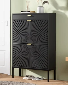 Starburst Pattern Shoe Cabinet Slim Narrow Minimalist Entryway Storage Shoes Organizer with Adjustable Inner Shelves