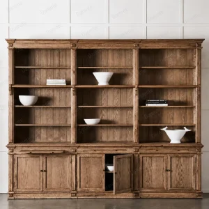 Stately Vintage Oak Bookcase 6 Door High Capacity Library Wall Luxury Weathered Timber Grand Villa Display Unit