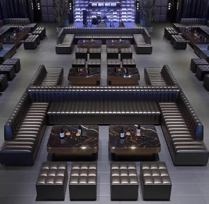 Statement VIP Lounge Booth Collection Contemporary Curved Seating Set for Bar Nightclub