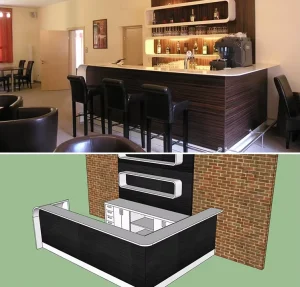 Station Bar Tables Brown Wood Veneer Bar Counter for Home Furniture With Storage