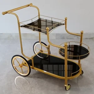 Steel Bar Glass Serving Cart and Hotel Servicing Trolley for Home Bar Kitchen Use