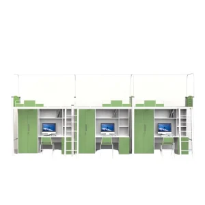 Steel Bed Frame Modern Dormitory Single Metal Loft Bunk Bed with Wardrobe Storage Cabinet and Study Table for Kids Teens Adults