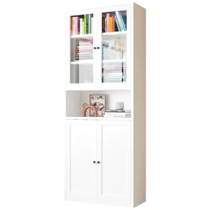 Steel Birch Modern Living Room Library Bookshelf Glass Doors Whole Wall Floor Combination Display Cabinet Bookcase Home