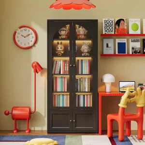 Steel Bookshelf with Doors Anti toppling Metal Bookshelf Suitable for Study and Living Rooms