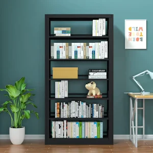 Steel Bookshelves Black Single sided 6 tier Bookshelf Stack Shelving Modern and Simple Bookshelf for Home School Library Office