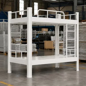 Steel Bunk Bed Heavy Duty Metal Frame Double Decker Bed for School Dormitory Apartment Hostel Space Saving Bedroom Furniture