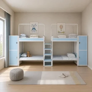 Steel Bunk Bed Twin Over Twin Size Space Saving Double Decker Bed with Ladder for Student Dorm