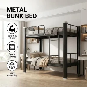 Steel Bunk Beds Contemporary Design Metal Double Bed for Adults Dormitory Bedroom Apartment School