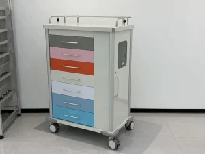Steel Difficult Airway Trolley 7 Color Drawers Lockable Endoscope Cabinet Silent Brake Casters Anesthesia Cart for OR ICU