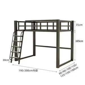 Steel Double Loft Bed Full Size Elevated Metal Bunk Bed Frame with Ladder and Guardrails Suitable for Students to Use