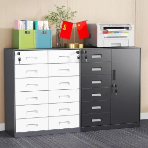 Steel File Cabinet with 4 Drawers Fireproof Lock Low Office Storage Archive Document Organizer Thickened Simple Design