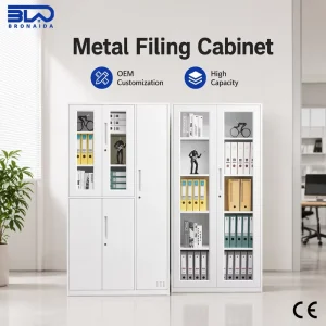 Steel Filing Cabinet Glass Doors Adjustable Shelves Lockable Heavy Duty OEM Custom Office Document Storage