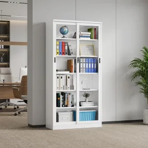 Steel Filing Cabinet Lockable 2 Sliding Glass Door 1800mm Tall Adjustable Shelves Metal Office Document Storage Furniture