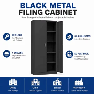 Steel Filing Cabinet for Archive Document Storage with Adjustable Shelves Lockable Doors for School Government and Office Use