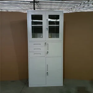 Steel Filing Cabinet with 3 Drawers and Built-in Safe Lockable Glass Door and Solid Door Design for Office Confidential Storage