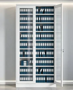 Steel Filing Cabinet with Lock and Transparent Door Design for Easy Access Suitable for Storage Cabinets in Finance Offices